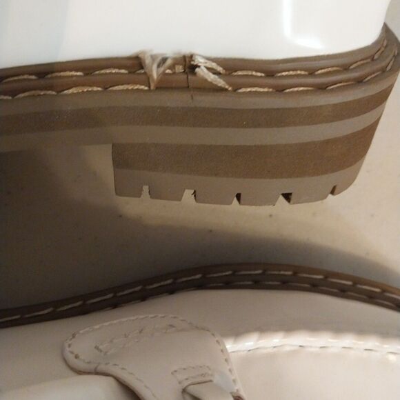 JF Flat Mule Slide Sz 10 Bright White Lug Sole Loafer Silver Buckle Bobbi Comfy - Picture 10 of 12